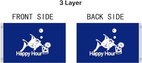 12x18 Fly Flag Blue Happy Hour Royal Fish Sign Boat Accessories also for Indoor Outdoor, Lawn and Garden Decor Drinking Funny Flags Cocktail Banners