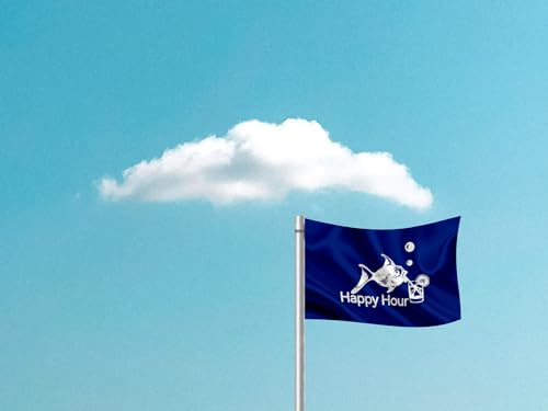 12x18 Fly Flag Blue Happy Hour Royal Fish Sign Boat Accessories also for Indoor Outdoor, Lawn and Garden Decor Drinking Funny Flags Cocktail Banners