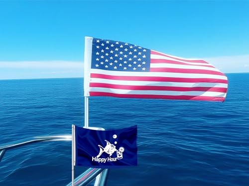 12x18 Fly Flag Blue Happy Hour Royal Fish Sign Boat Accessories also for Indoor Outdoor, Lawn and Garden Decor Drinking Funny Flags Cocktail Banners