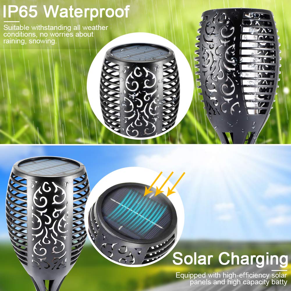 EOYIZW Solar Lights Outdoor 4 Pack, Premium 99 LEDs Solar Torch Light with Flickering Flame Outdoor Decor- IP65 Waterproof Solar Garden Lights for Halloween Decorations Yard Garden Porch