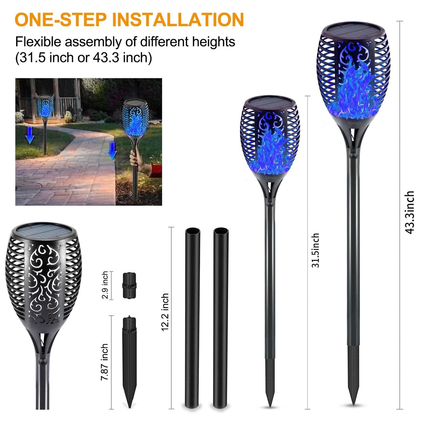 EOYIZW Solar Lights Outdoor 4 Pack, Premium 99 LEDs Solar Torch Light with Flickering Flame Outdoor Decor- IP65 Waterproof Solar Garden Lights for Halloween Decorations Yard Garden Porch