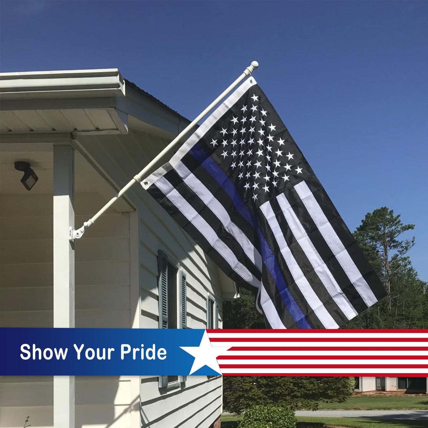 SYII Thin Blue Line Boat Flag 12x18 Inch Made in USA, Embroidered Stars Back the Blue Police Flags with 2 Brass Grommets and Sewn Stripes, Heavy Duty Nylon Outdoor Banner for Yacht ATV UTV