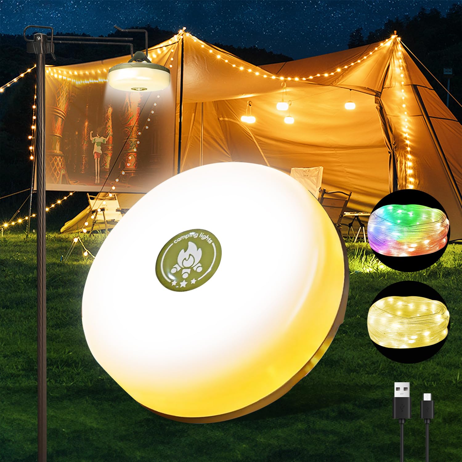 Camping String Lights,Camping Essentials Gear 32.8FT Lamp Lights Water – Master Mount