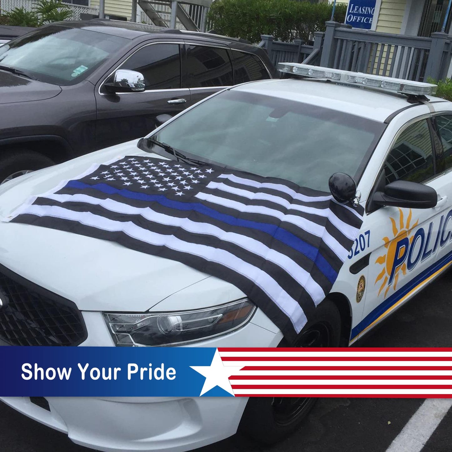 SYII Thin Blue Line Boat Flag 12x18 Inch Made in USA, Embroidered Stars Back the Blue Police Flags with 2 Brass Grommets and Sewn Stripes, Heavy Duty Nylon Outdoor Banner for Yacht ATV UTV