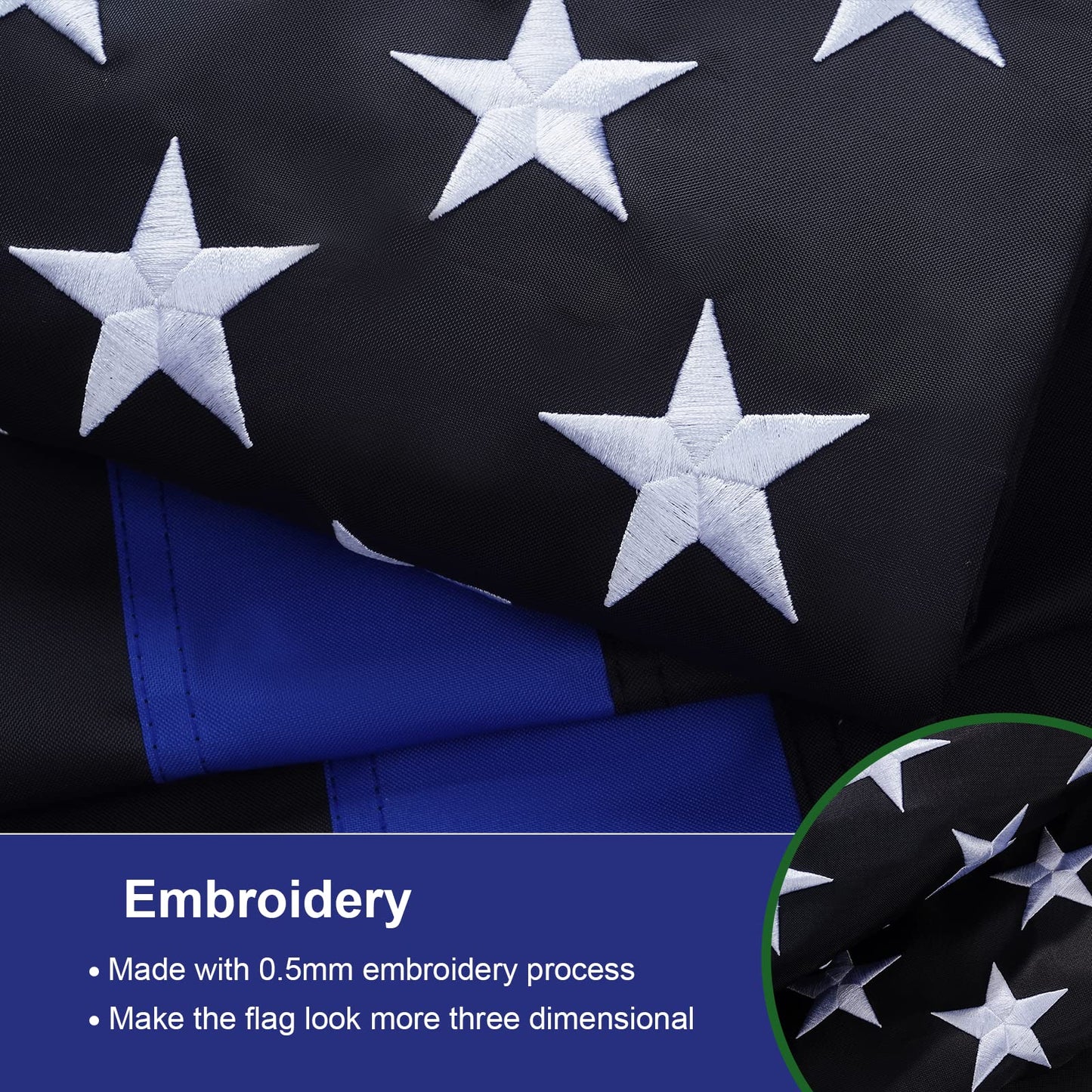 SYII Thin Blue Line Boat Flag 12x18 Inch Made in USA, Embroidered Stars Back the Blue Police Flags with 2 Brass Grommets and Sewn Stripes, Heavy Duty Nylon Outdoor Banner for Yacht ATV UTV