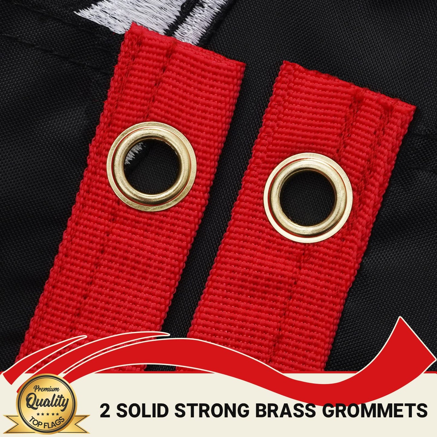 TOPFLAGS Pirate Boat Flag 12x18 Inch Jolly Roger Red Scarf Flag Embroidered Nylon with 2 Brass Grommets 4 Stitching Rows Heavy Duty Fade Proof Water-resistant Skull Banner for Outdoor Indoor