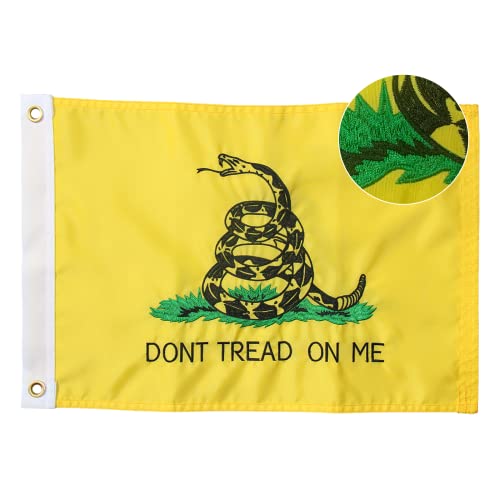 Bradford Dont Tread on Me Flag 12x18 Inches,Embroidered Gadsden Flags for Outdoor, Vivid Color Yellow Coiled Rattle Snake Boat Flag Heavy Duty Polyester Libertarian Flag