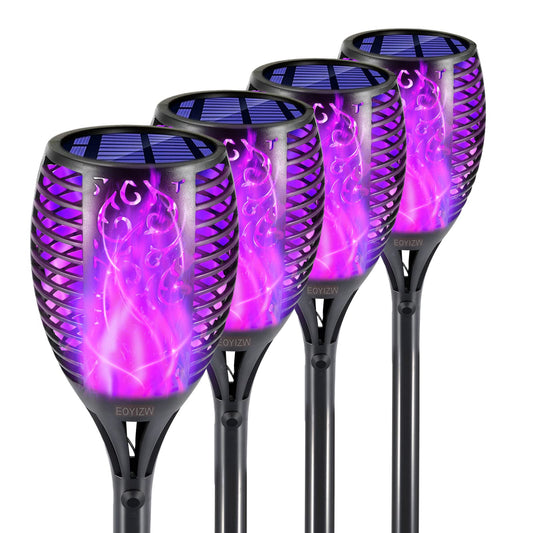 EOYIZW Solar Lights Outdoor, 4 Pack Premium 99 LEDs Purple Halloween Decorations Solar Lights - IP65 Waterproof Solar Tiki Torches Garden Lights Outdoor Decor for Halloween Yard Patio Porch