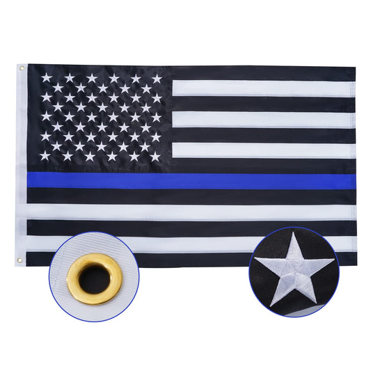 SYII Thin Blue Line Boat Flag 12x18 Inch Made in USA, Embroidered Stars Back the Blue Police Flags with 2 Brass Grommets and Sewn Stripes, Heavy Duty Nylon Outdoor Banner for Yacht ATV UTV